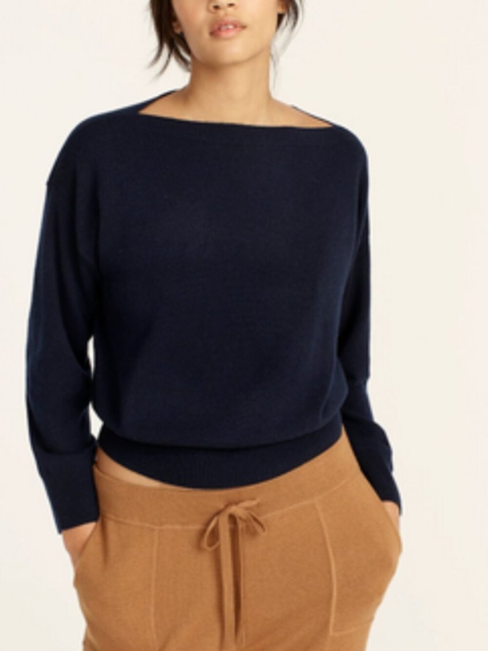 NWT J Crew Cashmere Cropped Boatneck Sweater Navy Small S BA369